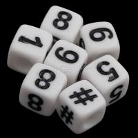 Acrylic Number Bead, Cube, mixed pattern & DIY & with number pattern & solid color, white 