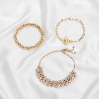 Rhinestone Brass Bracelets, plated, three pieces & fashion jewelry & for woman & with rhinestone 