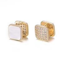 Cubic Zirconia Micro Pave Brass Earring, with Shell, 14K gold plated, micro pave cubic zirconia & for woman 