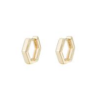 Brass Huggie Hoop Earring, Hexagon, 14K gold plated, for woman 
