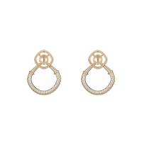 Brass Earring Drop Component, 14K gold plated, micro pave cubic zirconia & hollow 