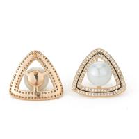 Brass Earring Stud Component, Triangle, 14K gold plated, micro pave cubic zirconia & for woman 