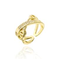 Brass Cuff Finger Ring, 18K gold plated, Adjustable & micro pave cubic zirconia & for woman, 10mm 