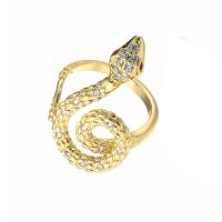 Brass Cuff Finger Ring, Snake, 18K gold plated, Adjustable & micro pave cubic zirconia & for woman 