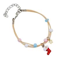 Bracelets en porcelaine, avec corde de cire & alliage de zinc, styles différents pour le choix & pour femme Environ 7 pouce, Vendu par PC