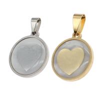 Stainless Steel Pendants, with Shell, Round, with heart pattern 