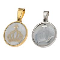 Stainless Steel Pendants, with Shell, Round, crown design 