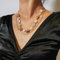 Mode-Multi-Layer-Halskette, Zinklegierung, mit Kunststoff Perlen, goldfarben plattiert, Doppelschicht & Cross-Kette & für Frau, weiß, 45.5x49x7x1.6x1.1cm, verkauft von PC