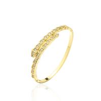 Brass Cuff Bangle, 18K gold plated, Adjustable & micro pave cubic zirconia & for woman, 58mm 