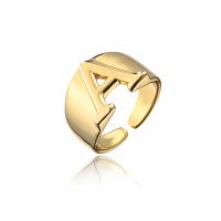 Brass Finger Ring, 18K gold plated, Adjustable & with letter pattern & for woman & hollow 