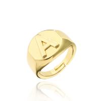Brass Finger Ring, 18K gold plated, Adjustable & with letter pattern & for woman 