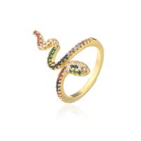 Brass Cuff Finger Ring, Snake, 18K gold plated, Adjustable & micro pave cubic zirconia & for woman 