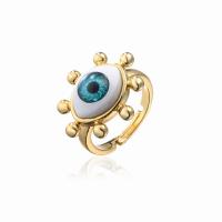 Brass Finger Ring, with Plastic, Eye, 18K gold plated, Adjustable & for woman 