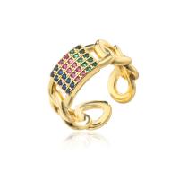 Brass Cuff Finger Ring, 18K gold plated, Adjustable & micro pave cubic zirconia & for woman, 9mm 