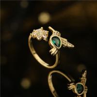 Brass Cuff Finger Ring, Bird, 18K gold plated, Adjustable & micro pave cubic zirconia & for woman 
