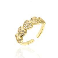 Cubic Zirconia Micro Pave Brass Finger Ring, Heart, 18K gold plated, Adjustable & micro pave cubic zirconia & for woman, 6mm 