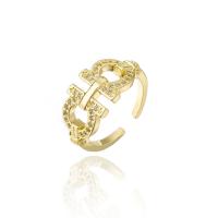 Brass Cuff Finger Ring, 18K gold plated, Adjustable & micro pave cubic zirconia & for woman & hollow, 20mm 