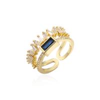 Brass Cuff Finger Ring, Crown, 18K gold plated, Adjustable & micro pave cubic zirconia & for woman & hollow 