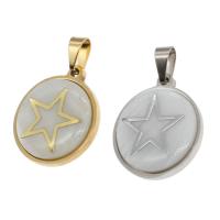 Stainless Steel Pendants, with Shell, Round, with star pattern 