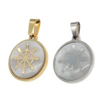 Stainless Steel Pendants, with Shell, Round 