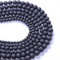Natürliche Lava Perlen, rund, poliert, DIY, schwarz, Länge:38 cm, verkauft von Strang