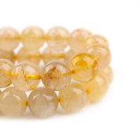 Rutilquarz Perlen, Rutilated Quarz, rund, poliert, DIY, gelb, Länge:38 cm, verkauft von Strang
