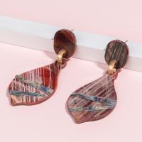 Acrylic Drop Earring, with Abalone Shell & Zinc Alloy, gold color plated, for woman & enamel 