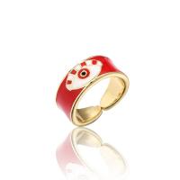 Brass Cuff Finger Ring, gold color plated, Adjustable & with eye pattern & for woman & enamel 9mm 