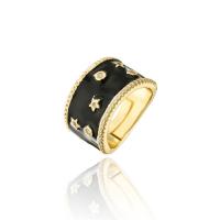 Cubic Zirconia Micro Pave Brass Finger Ring, gold color plated, Adjustable & with star pattern & micro pave cubic zirconia & for woman & enamel 19mm 