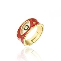 Цирконий Micro Pave Латунь палец кольцо, плакирован золотом, Регулируемый & с рисунком глаз & инкрустированное микро кубического циркония & Женский & эмаль, Много цветов для выбора, 9mm, продается PC