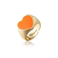 Brass Finger Ring, Heart, gold color plated, Adjustable & for woman & enamel 