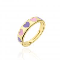 Brass Finger Ring, gold color plated, Adjustable & with heart pattern & for woman & enamel 