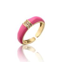Brass Cuff Finger Ring, 18K gold plated, Adjustable & micro pave cubic zirconia & for woman & enamel 6mm 