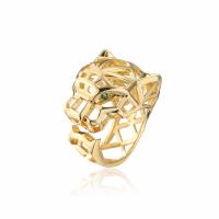 Brass Cuff Finger Ring, Leopard, gold color plated, Adjustable & micro pave cubic zirconia & for woman & hollow, 30mm 