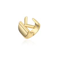 Brass Cuff Finger Ring, gold color plated, Adjustable & with letter pattern & for woman, 18mm 