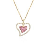 Cubic Zircon Micro Pave Brass Necklace, Heart, gold color plated, micro pave cubic zirconia & for woman & hollow Approx 17.72 Inch 