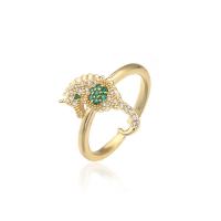 Brass Cuff Finger Ring, Seahorse, 18K gold plated, Adjustable & micro pave cubic zirconia & for woman 