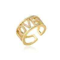 Brass Cuff Finger Ring, 18K gold plated, Adjustable & micro pave cubic zirconia & for woman & hollow, 10mm 