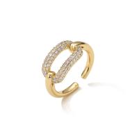 Brass Cuff Finger Ring, 18K gold plated, Adjustable & micro pave cubic zirconia & for woman & hollow 