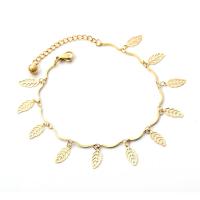 Stainless Steel Anklets Jewelry, Leaf, gold color plated, fashion jewelry & for woman .87 Inch 
