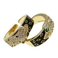 Brass Cuff Finger Ring, Adjustable & With Animal Pattern & Unisex & micro pave cubic zirconia & enamel, golden 