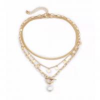 Fashion Multi Layer Necklace, Zinc Alloy, with pearl, plated, for woman cm 