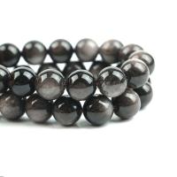 Silver Obsidian Beads, Round, polished, DIY, black cm 