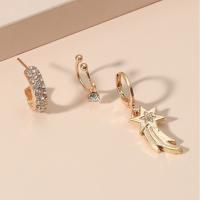 Zinc Alloy Earring Set, Stud Earring & earring, plated, three pieces & for woman & with cubic zirconia & with rhinestone, golden 