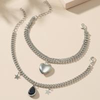 Zinc Alloy Anklet, plated, 2 pieces & Double Layer & fashion jewelry & for woman, platinum color 