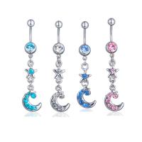 Stainless Steel Belly Ring, with Zinc Alloy, silver color plated, Unisex & with rhinestone 