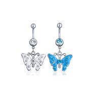 Stainless Steel Belly Ring, with Zinc Alloy, Butterfly, platinum color plated, Unisex & enamel & with rhinestone 