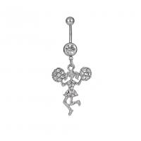 Stainless Steel Belly Ring, Zinc Alloy, with Czech Rhinestone & Stainless Steel, platinum color plated, for woman, silver color 