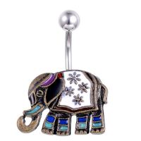Stainless Steel Belly Ring, Zinc Alloy, with Stainless Steel, Elephant, silver color plated, Unisex & enamel 