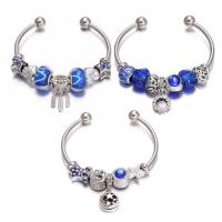 European Brass Cuff Bangles, with Resin, Cartoon, silver color plated & for woman & enamel & with cubic zirconia, blue Approx 3 Inch 